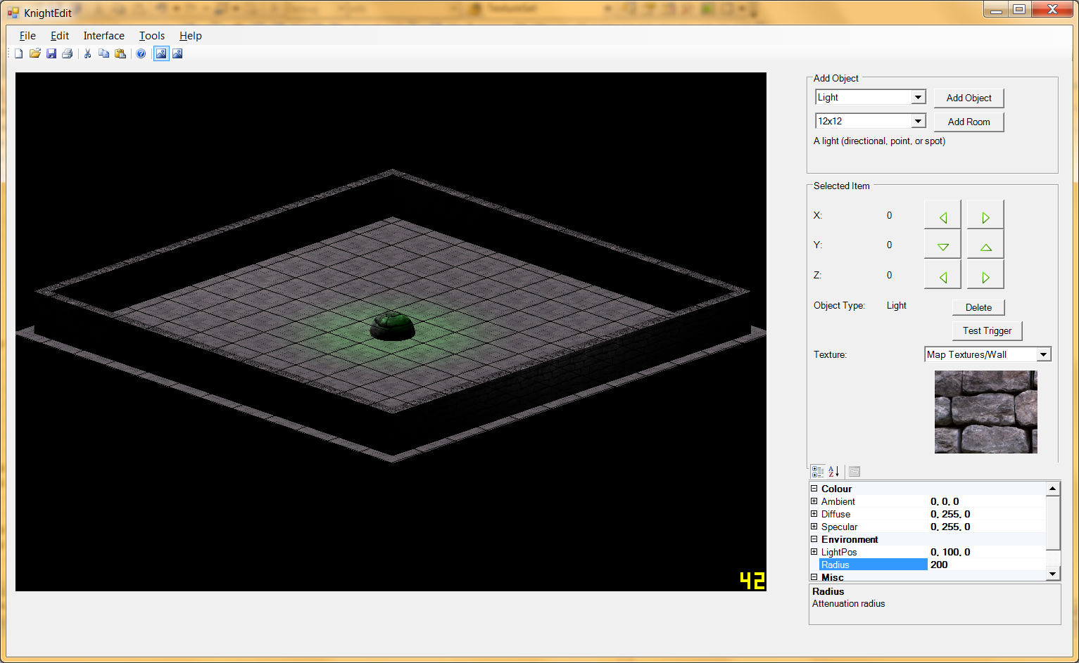 Lighting Added lighting effects. The sphere represents a point light, though oddly
textured. You could customise the lighting colours, strength etc via the UI.